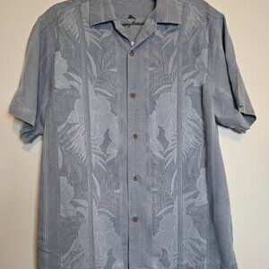 Tommy Bahama Men’s Silk Shirt M Gray Floral Jacquard Camp Collar Short Sleeve